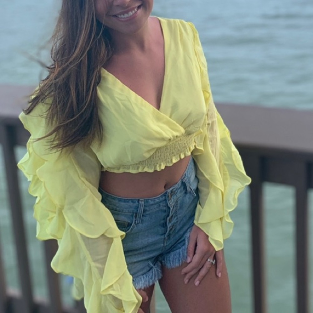 Yellow flowy crop top